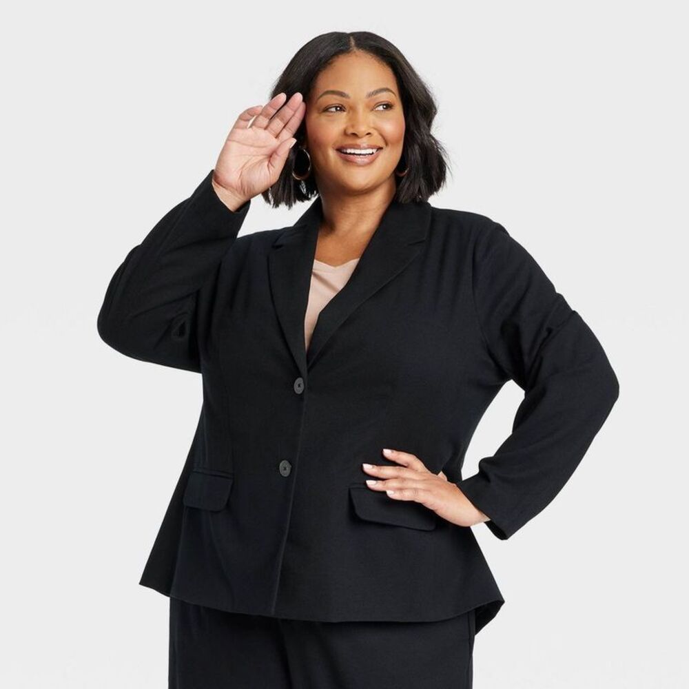 Women's Front-Button Blazer - Ava & Viv Black 1X